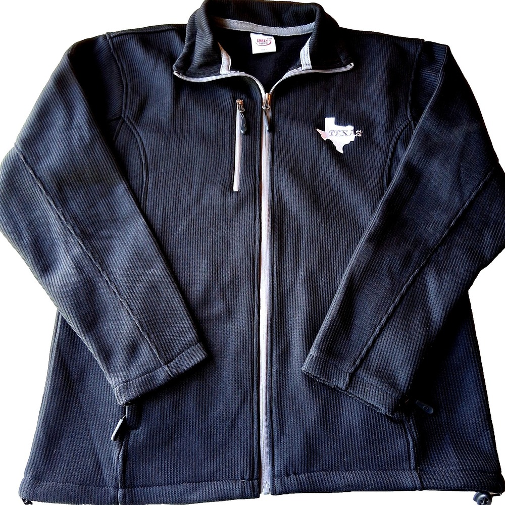 TEXAS Full Zip Jacket Men's LG Fleece Lined Black/Silver Embroidered TX Sports